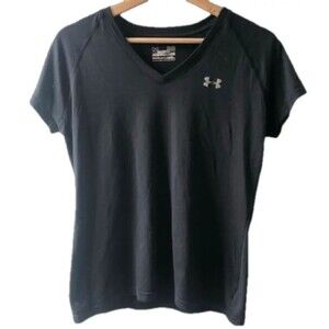 Under Armour black Heat Gear t-shirt Medium V-Neck running jogging workout gym